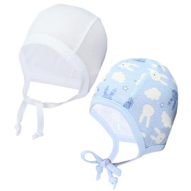 TupTam Unisex Baby First Hat for Tying Pack of 2, Rabbit Light Blue/White
