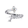 Faith Ring 925 Sterling Silver Cross Faith Opal Adjustable Spoon