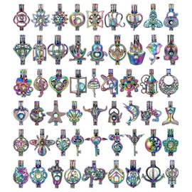 Vie jeune Mixed Pearl Cage Locket Pendants Set, Essential Oil Diffuser DIY Necklace Bracelet Jewelry Making Craft, Bulk Beads Aromatherapy Diffuser Charms Gifts for Women (Random 30pcs Rainbow Color)