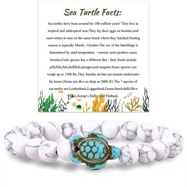 72ore Sea Turtle Bracelets Beach Jewelry Turtle Tracking Bracelet Stretch Natural Stones Beaded Bracelet Gifts for Women Girls(A1)