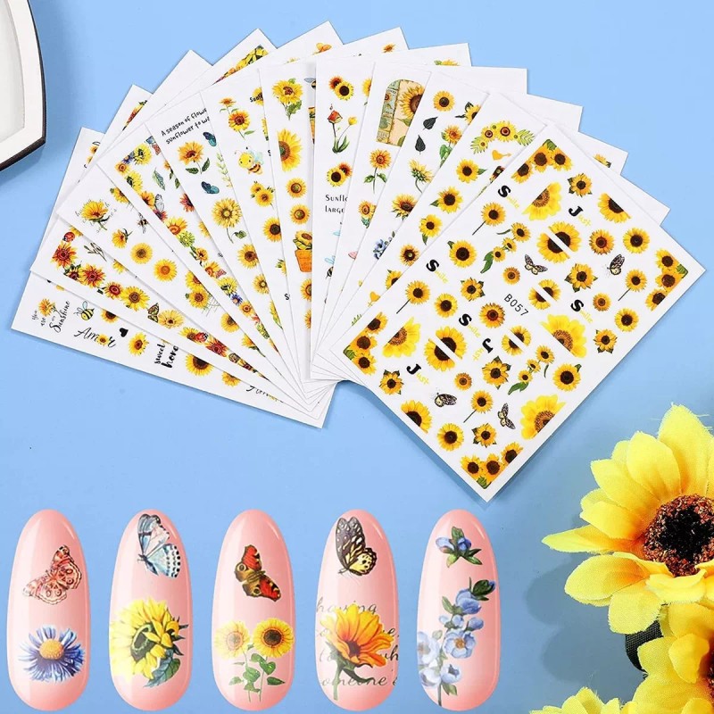Maitys 12 Hojas De Girasol Nail Art Stickers Floral Flower