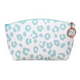 Blue and White Leopard Pouch/Cosmetic/Makeup/Clutch Bag Purse with Key Ring