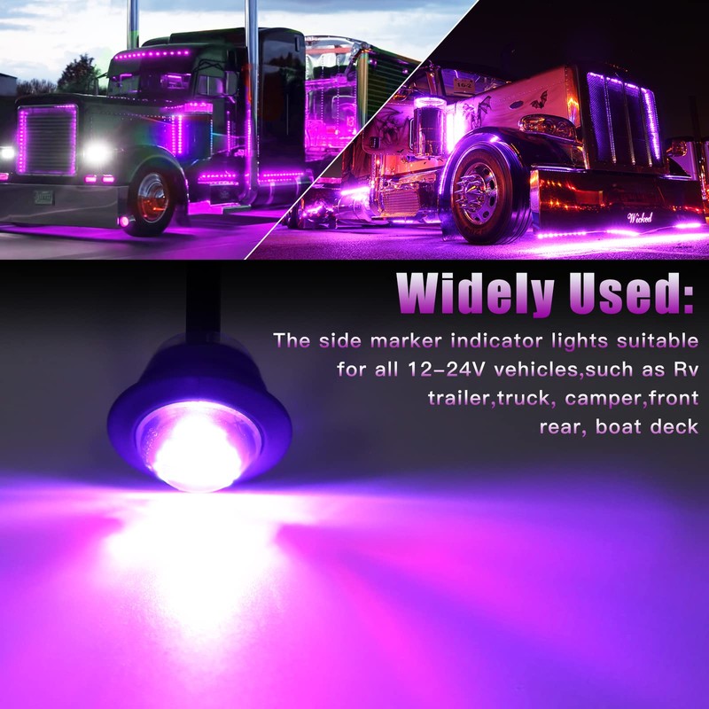 ALFU 20pcs Purple 3/4" Round LED Trailer Side Marker Clearance
