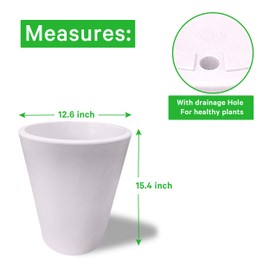 Elly Décor 15 inch Round Wide Modern Garden Planter Pot with Drainage, Lightweight & Extremely Durable| for Patio Deck Indoor Outdoor Flower White, 15" x 13"