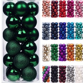 Emopeak 24Pcs Mini Christmas Balls Ornaments for Xmas Christmas Tree - 1.2 Inch Shatterproof Christmas Tree Decorations Hanging Ball for Holiday Wedding Party Decoration Dark Green