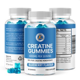 Creatine Gummies 4000 mg for Men and Women, 60 Gummies, Pure Creatine Monohydrate, Blueberry Flavour, Vegan and Vegetarian