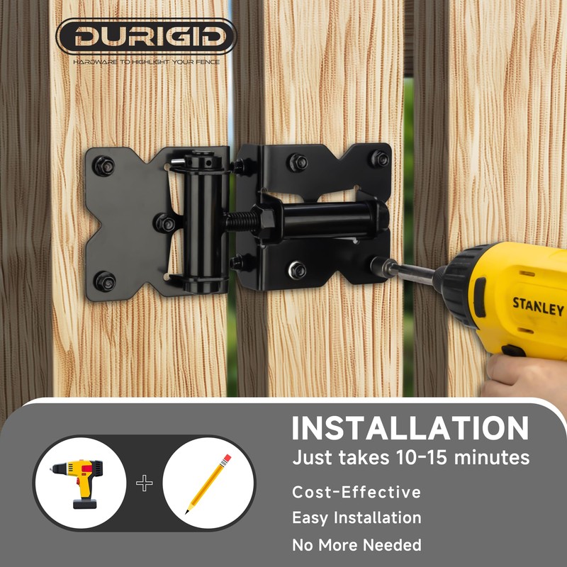 DURIGID Automatic Self Closing Gate Hinge for Vinyl, Steal Gate,