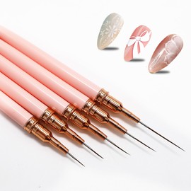 Pack of 5 Brushes for Gel Nails and Nail File, Thin Nail Design Brush, Nail Liner Brush Set, Fineliner Nail Art Brush, Detail Manicure Brush, Thin Nail Brush Set for Striped Lines (7/9/11/15/25 mm)