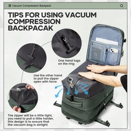 UPPACK Vacuum Travel Backpack for Women Men Expandable Carry on Backpack Luggage Flight Approved Personal item Travel Bag Essentials With Wet and Dry Separation Bag Olive Green