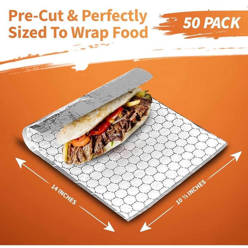 Insulation Sandwich Wrapping Paper Aluminum Foil Sheets - [100 Pack]
