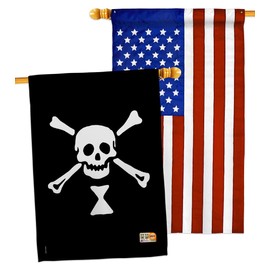 Emanuel Wynne House Flags Pack Coastal Pirate Ship Skull Treasure Map Carribean Jolly Blackbeard Jack USA Applique Small Decorative Gift Yard Banner Made In 28 X 40