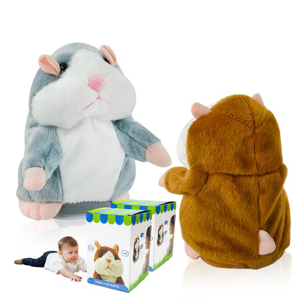 Locisne 2 Talking Hamster Toy Grey & Brown Imitation Repeat What You Say Kids Stuffed Animals Interactive Electronic Pet Recording Toy Cute Early Learning Gift