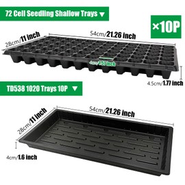 RooTrimmer RooTrimmer 10 Pack 1020 Seed Starter Trays and 10 Pcs 72 Cell Plug Trays, Thick Durable Seedling Plastic Nursery Tray for TD538 1020 Tray Germination (10 Sets)