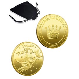 KGDUYC Pack of 2 Tooth Fairy Coins, Tooth Fairy Gifts Girls, Gold Tooth Fairy Coin, Tooth Fairy Gifts Boys, Tooth Fairy Gifts for Lost Tooth Children Gifts Souvenir