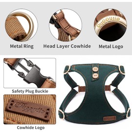 Dog Harness, No Pull Dogs Harness and Multi-Function Leash Set for Medium Dogs Easy Walk Everyday Adjustable Soft Dog Vest Harness Fashionable Dog Accessories Denim Vintage Green-Button-M(17lb-35lb)