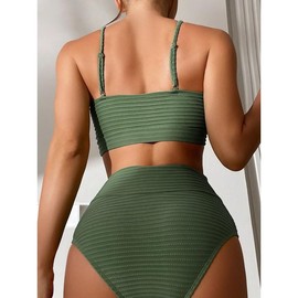 ZC8bdbd - Traje de baño de cintura alta para mujer, traje de baño de dos piezas, Verde, Large