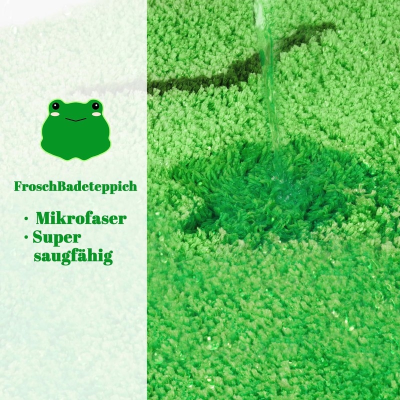 Yamepuia Frog Bathroom Rug, Bath Mat, Green, Cute, Non-Slip, Washable