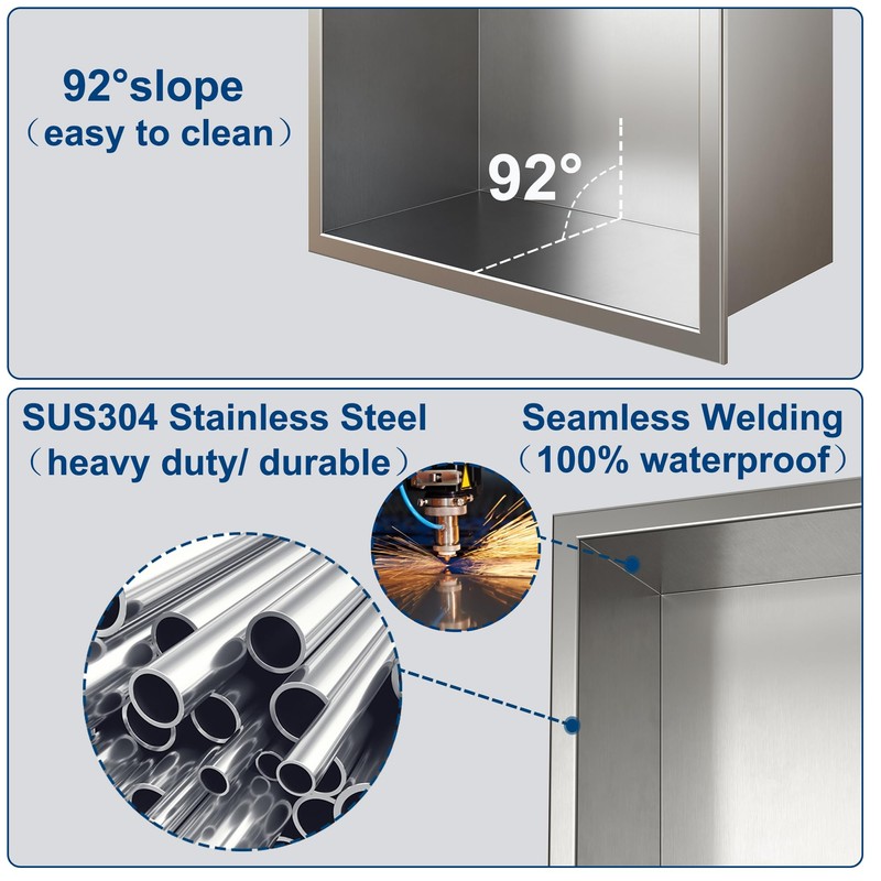 Neodrain Shower Niche Double Shelf Stainless Steel No Tile Needed