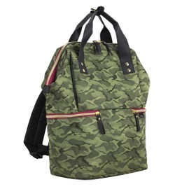 BODHI Doctor Bag Style Top Load Backpack Purse With Front Large Zipper Pockets, Green Camo/Black