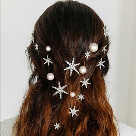 BARTOSI Pearl Bride Wedding Hair Clips Silver star Hair Pins Rhinestone Bridal Decorative Bobby Pins Hair Accessories for Women and Girls (Pack of 10)