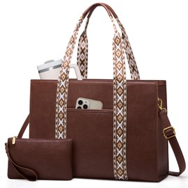 LOVEVOOK Laptop Tote Bag for Women,15.6 Inch Vintage Work Bag,Waterproof Leather Computer Briefcase 2PCs,Office Gifts for Women Teacher