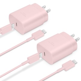 Type C Charger, 2-Pack 25W Type C Super Fast Charging Block with 6ft USB C Charger Cable Compatible with Galaxy S23 Ultra/S23+/S22/S21/S20/Phone 16/16 Plus/16 Pro Max/15/15 Pro Max/15 Plus-Pink