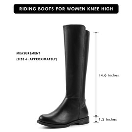 Shoe'N Tale Women's Knee High Boots Flat Low Heel Stretchy Round Toe with Side Zipper(7,Black PU)