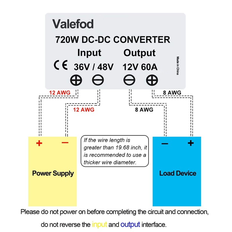 Valefod 36V/48V to 12V 60A 720W Step-Down Transformer DC to