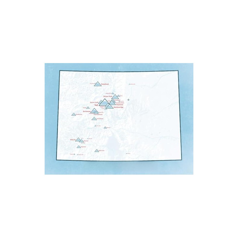 Colorado Ski Resorts Map 18x24 Poster (White & Light Blue)