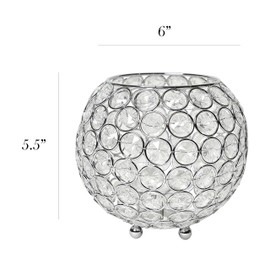 Elegant Designs HG1007-CHR Elipse Crystal Circular Bowl Candle Holder, Flower Vase, Wedding Centerpiece, Favor, 5.5 Inch, Chrome