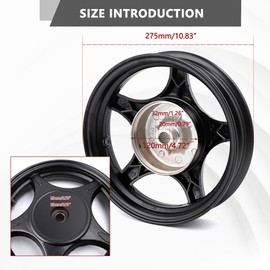 Minho MT2.15x10 Steel Rear Drum Brake Wheel Hub 10 Inch Compatible with Chinese GY6 50cc 4-stroke Engine Scooter Mopeds Taotao 50cc Sunl 50cc,Black Finish,5-spoke Wheel Rim