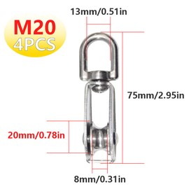 CEEYSEE 4Pcs M20 Pulley 304 Stainless Steel Pulley Single Pulley Set Heavy Duty Pulley Drum for Ropes Camping Gym Wheel Hanger Out Door Pulley Load Capacity 75kg(U/M20)
