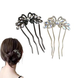 BLOOPIC Party Wrap Comb, Set of 2, Rhinestones, Hair Ornament, U-pins, Saree, Stylish, Hair Comb, Hair Clip, Hair Pin, Hair Clip, Hair Clip, Hair Clip, Hair Clip, Hair Clip, Hair Pin, Easy Hair Arrangement, Wedding, Coming-of-age Ceremony, Party, Graduation Ceremony, Everyday Use, Black + Gold