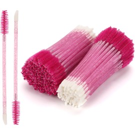 Tbestmax 200 varillas desechables para rímel, cepillos de doble punta para pestañas, labios, lápiz labial, cejas y extensiones de pestañas - Rosa intenso