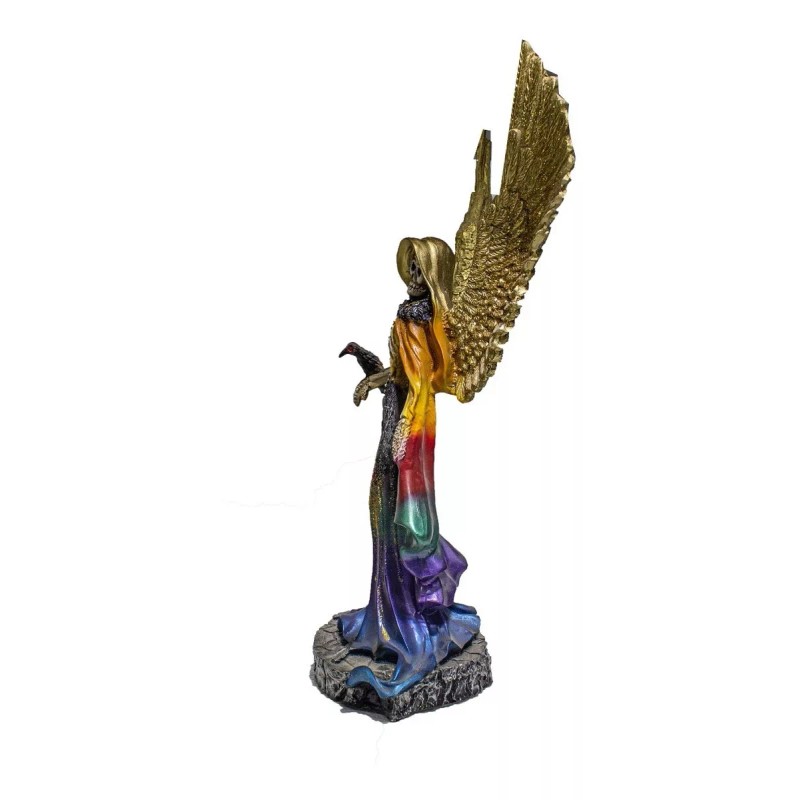 Imagen De Resina Santa Muerte Con Cuervo De 50 Cm