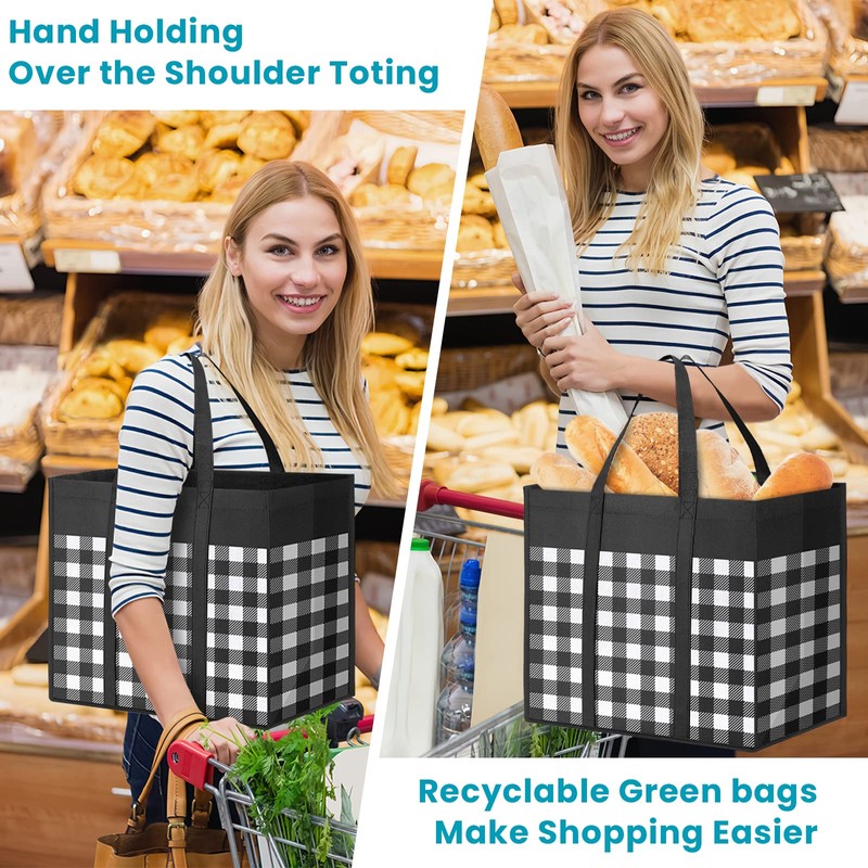 WOWBOX Reusable Grocery Bags 35L，Black-10 Pack