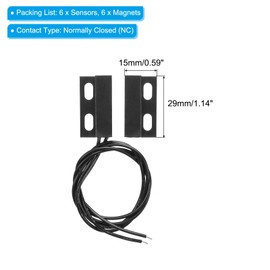 PATIKIL Magnetic Reed Switch Set of 6 NC Wired Surface Mount Magnetic Contact Switch for Door Window Black