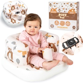 Puff Pod Premium Inflatable Baby Seat with Built-in Pump, Safety Harness, and Non-Slip Base – Baby Sit Up Chair for Infants 3-36 Months, Blow Up Chair, Portable Inflatable Seat for Travel