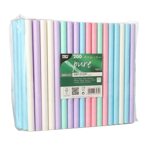 PAPSTAR Bubble Tea Straws, Paper Diameter 12 mm, 20 cm,