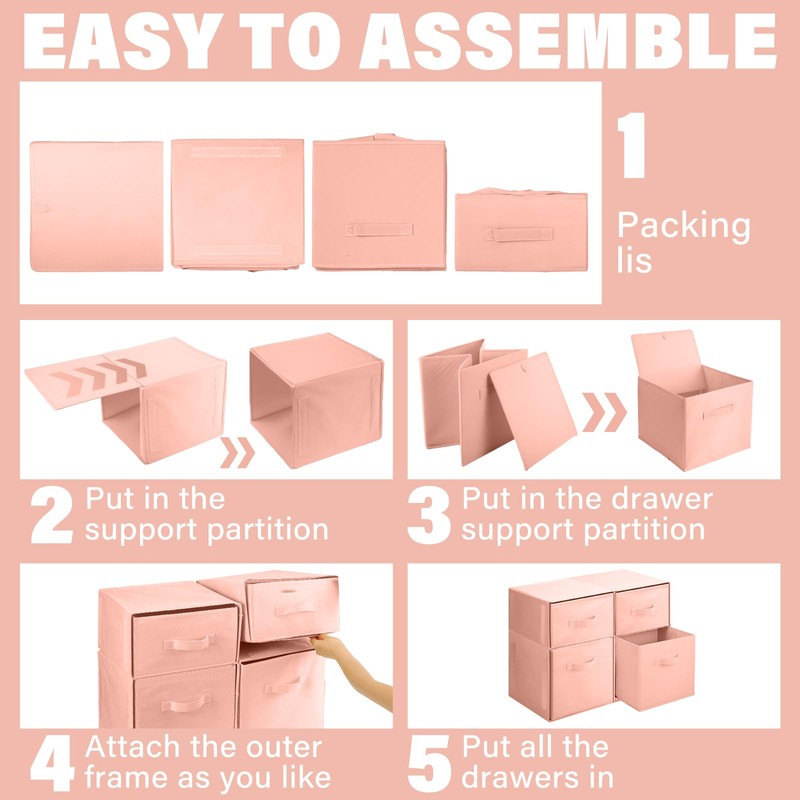 Weysat 4 Cube Stackable Closet Drawer Organizer Fabric Organizer Bins