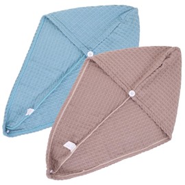 TOVINANNA Cotton Hair Towel Wrap for Women Pack Drying Hat Button Quick Dry Comfortable Hair Wrap for Shower