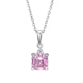 Ladies Solid Sterling 925 Silver Pink & White Sapphire Pendant Necklace and 18 Inch Chain