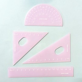 Getrays 4pcs Jelly Color Geometric Ruler, Triangle Plastic Protractor Straight Ruler and Storage Box for Students, Translucent Math Ruler, Drafting Ruler, Measuring Tool and Clear Scale for Home and