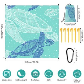 Ainiv Beach Blanket Beach Mat, Large Picnic Blanket 210 x 200 cm (4-6 People) Foldable, Outdoor Blanket Sandproof Waterproof, Beach Accessories with 6 Fixed Nails for Beach, Camping, Hiking, Picnic