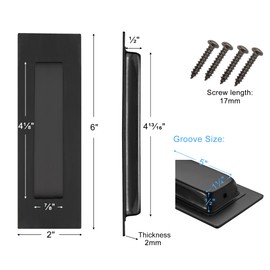 Malimali 6 Inch Recessed Finger Flush Pulls for Pocket Door Closet Door, Sliding Barn Door Handle, Matte Black Stainless Steel Rectangular Door Pulls Hardware(2 Pack)