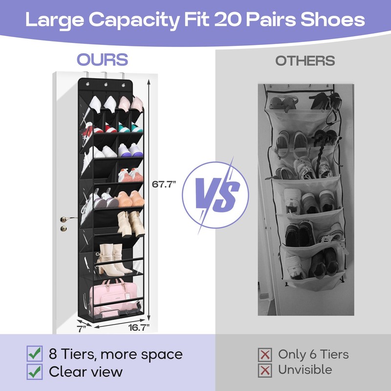 MISSLO Clear Over the Door Shoe Organizer Large Deep Pockets
