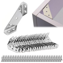 20PCS Universal Stainless Steel Furniture Corner Connector, Trapeziform Corner Braces with 70PCS Screws, Angle Fastener Corner Brackets, Metal Angle Brackets for Wood Furniture Corner Connector