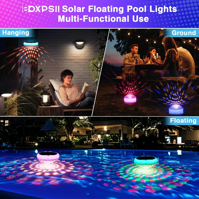 Solar Floating Pool Lights, USB Rechargeable Pool Lights with Remote,