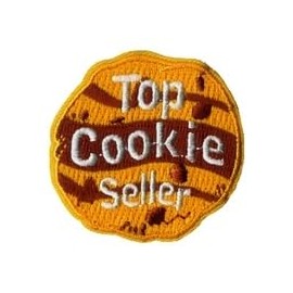 Top Cookie Seller Iron On Patch, 2 Inch, Orange and White, Scout Cub Fun Badge