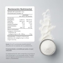 Entera  Colgeno Hidrolizado Puro 500g, Pptidos de Colgeno Tipo I y III, Suplemento Alimenticio, Sin Sabor, Sin Azcar, Fcil de Mezclar, Incluye Medida 